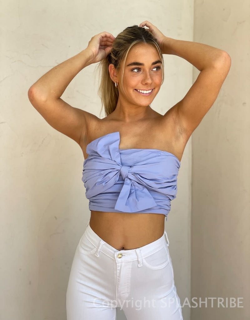 Strapless Pleated Bow Crop Top