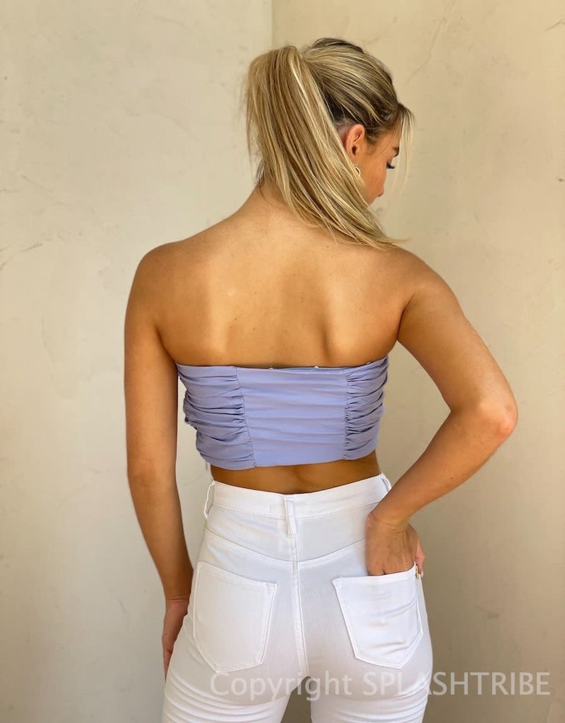 Strapless Pleated Bow Crop Top