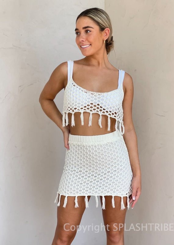 Crochet Fringe Crop Top and Skirt Set