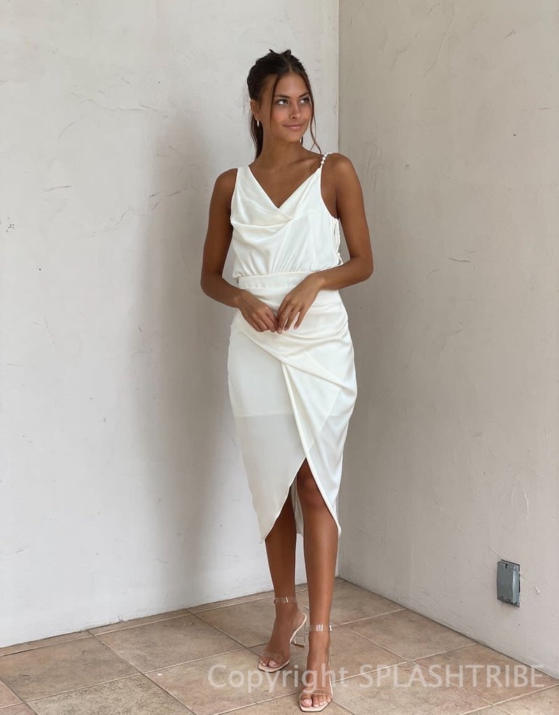 Pearl Strap Wrap Midi Dress