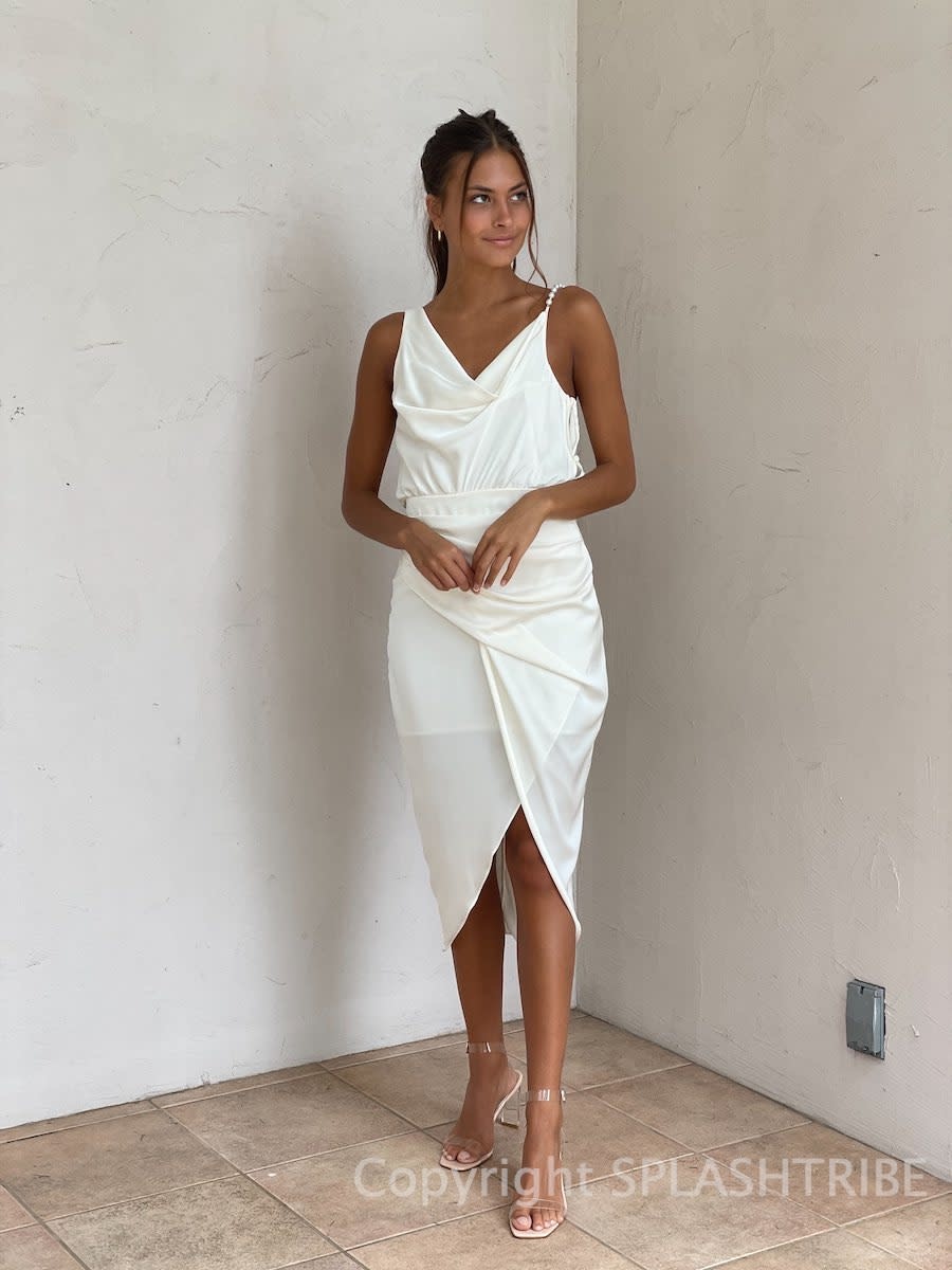 Pearl Strap Wrap Midi Dress