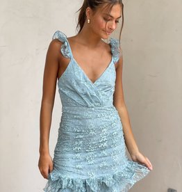 Lace Overlay Ruffle Trim Mini Dress