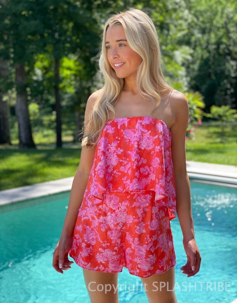 Floral Strapless Tiered Romper