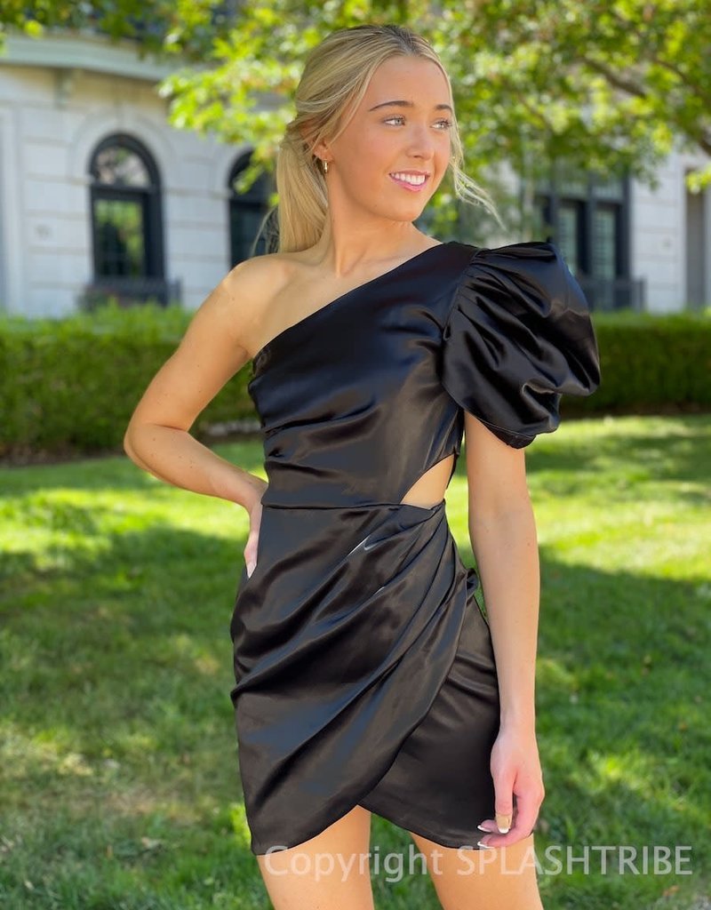 One Shoulder Puff Sleeve Mini Dress 