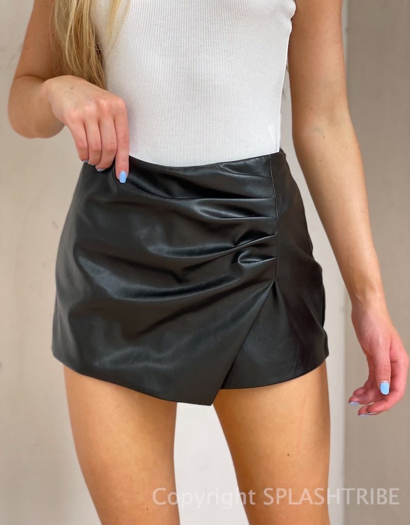 Tabitha Faux Leather Ruched Skort