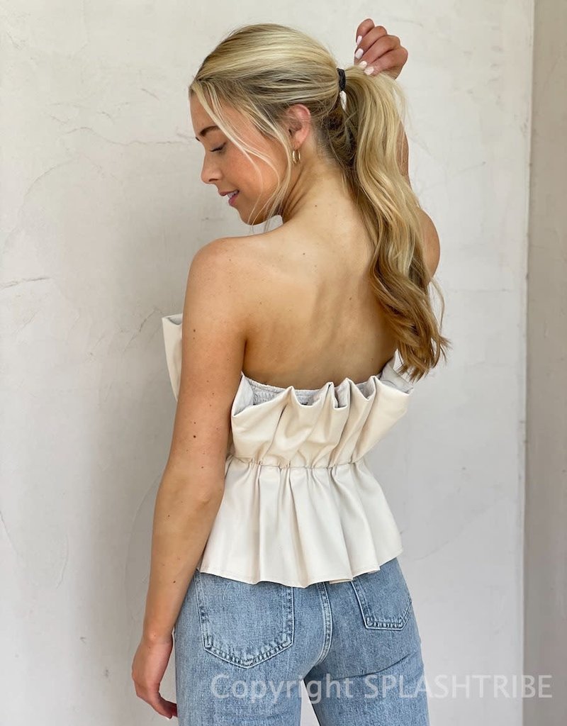 Pleated Faux Leather Strapless Crop Top