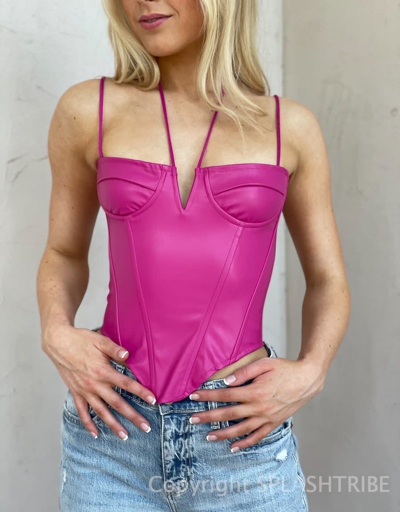 Riggs Faux Leather Halter Corset Crop Top