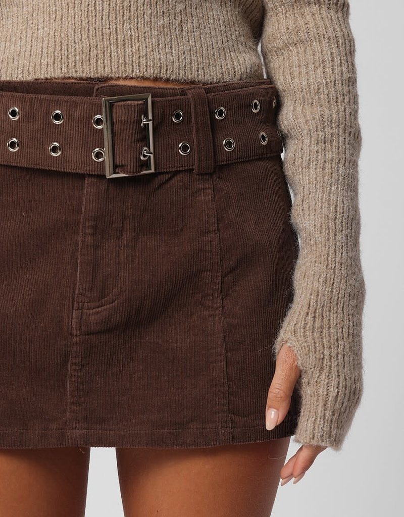 Avril Corduroy Low Waist Belted Mini Skirt
