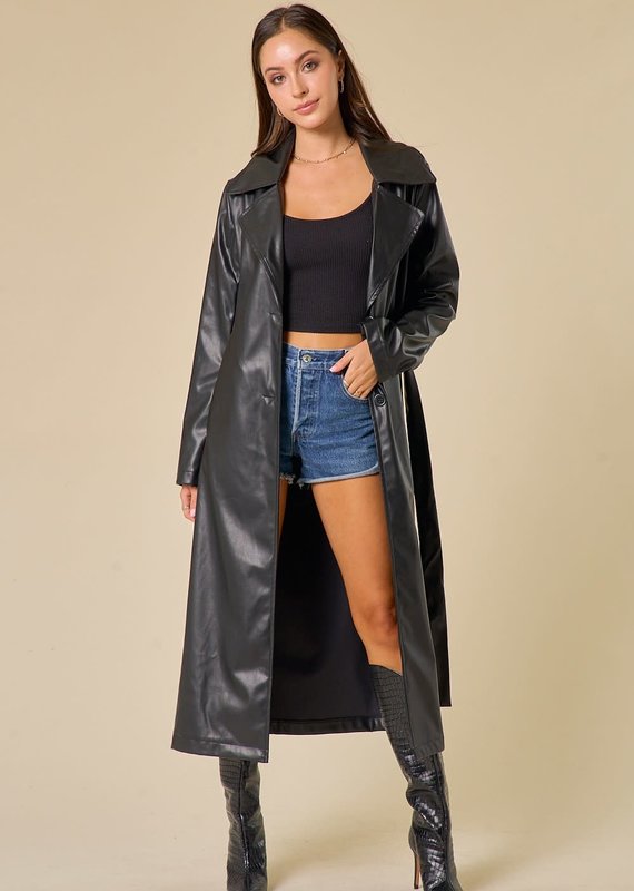Maizy Faux Leather Trench Coat