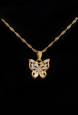 Iced Butterfly Pendant Necklace