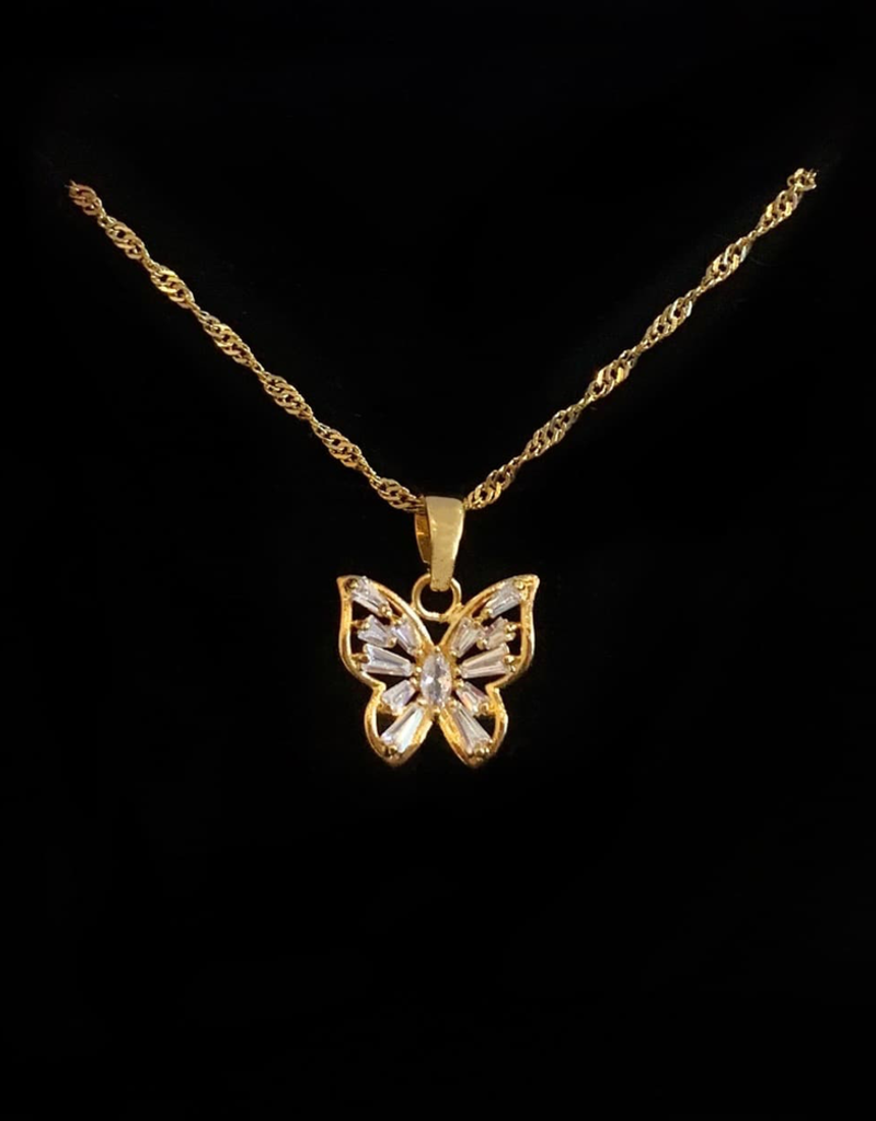 Iced Butterfly Pendant Necklace