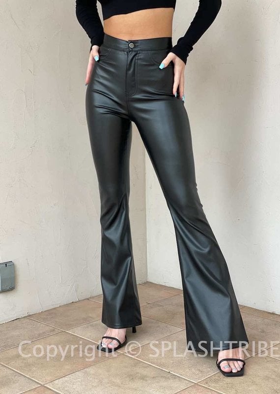 Faux Leather High Rise Flare Pants