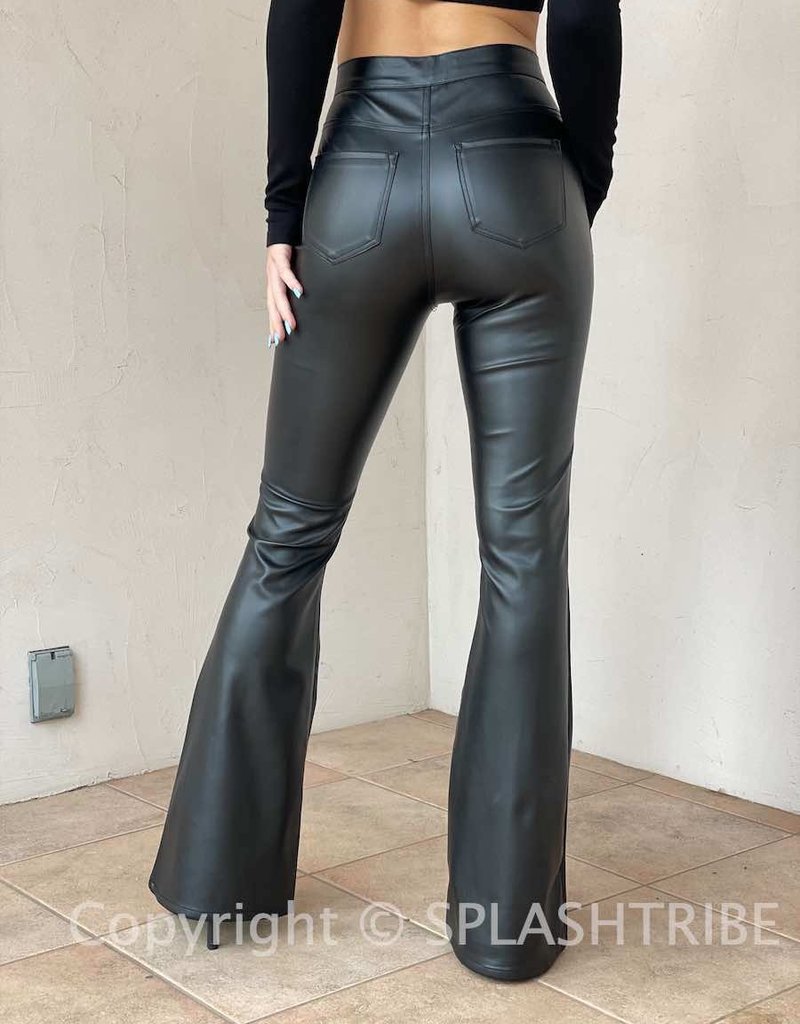 Faux Leather High Rise Flare Pants