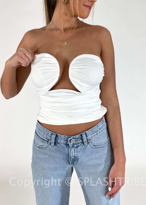 Becker Cup Detail Ruched Tube Crop Top