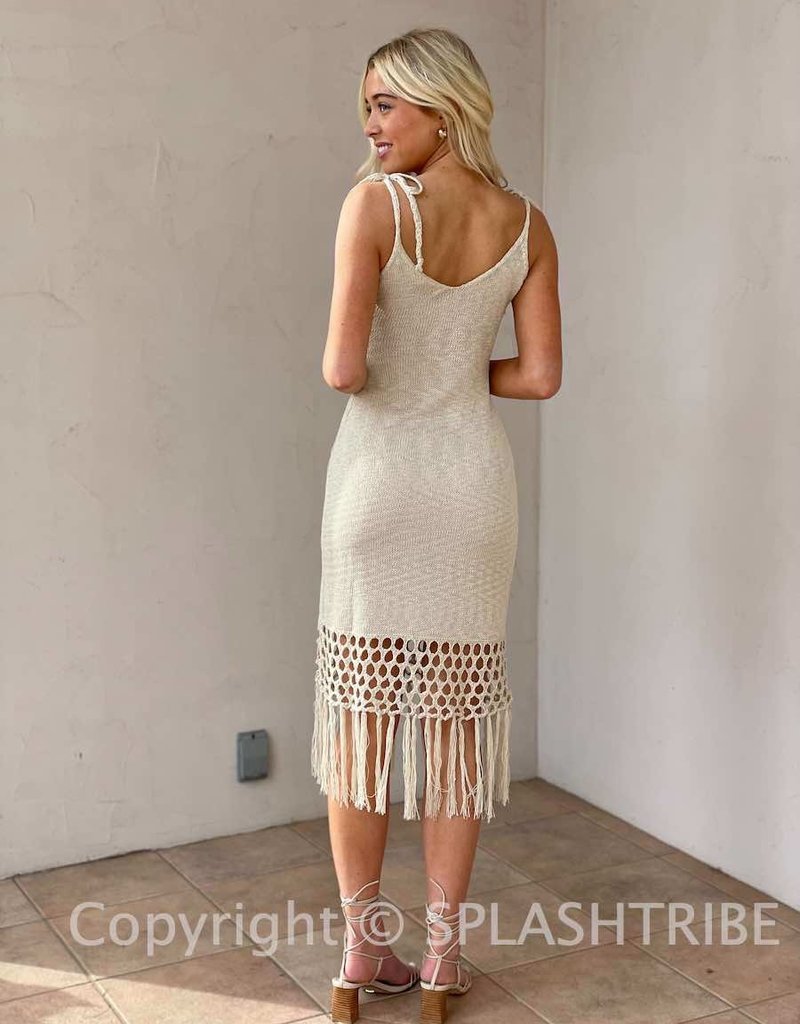 Fringe Hem Knit Midi Dress SPLASH