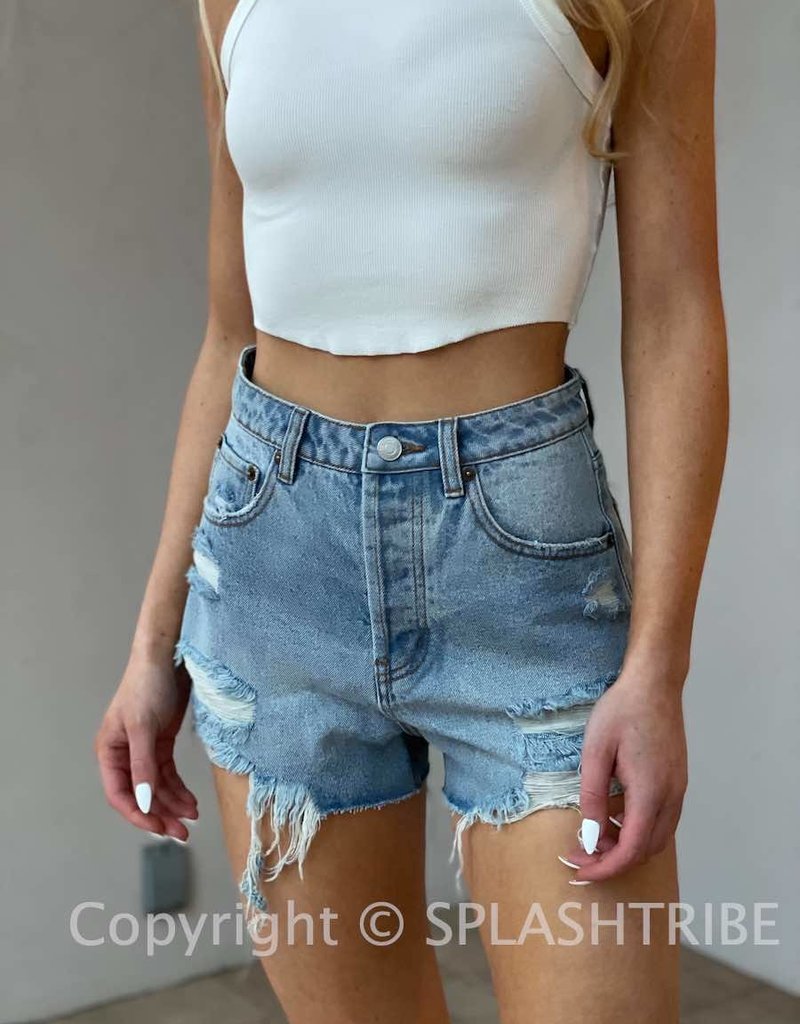 High Rise Distressed Denim Mom Shorts | boohoo