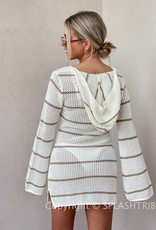 Crochet Striped Hoodie Coverup Mini Dress