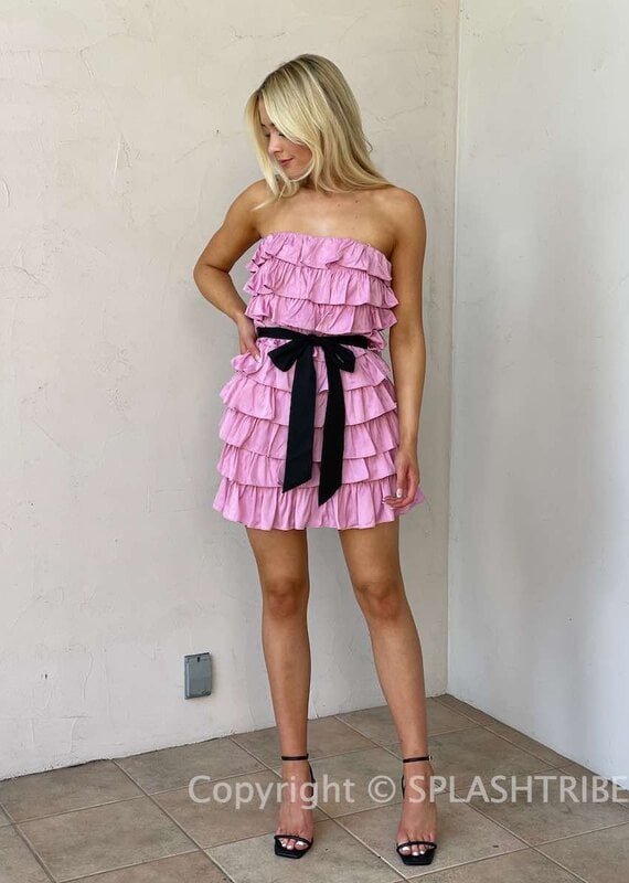 Tess Strapless Ruffle Belted Mini Dress