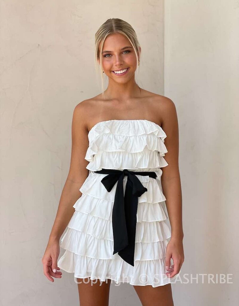 Tess Strapless Ruffle Belted Mini Dress