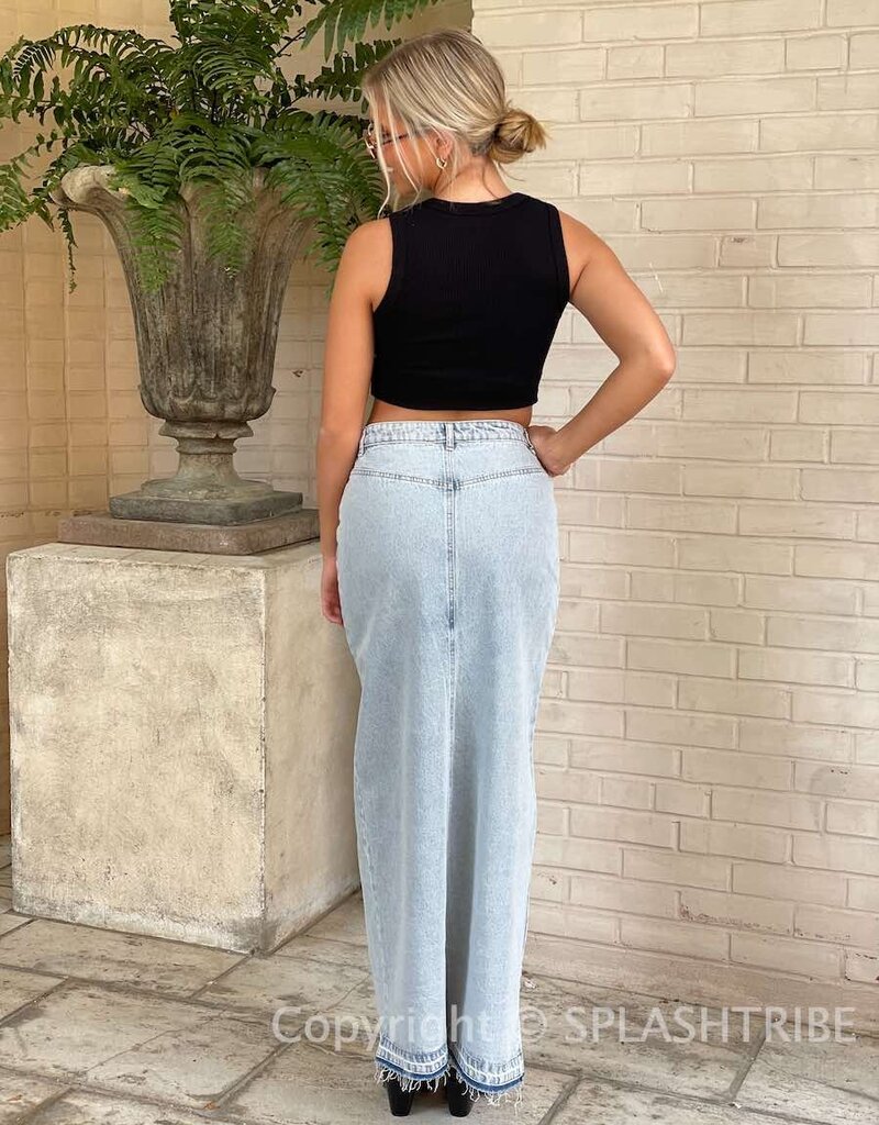 Front Slit Denim Maxi Skirt