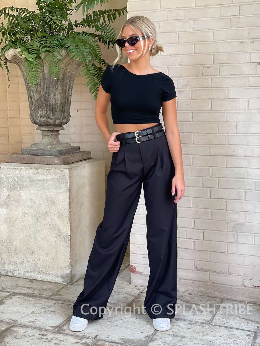 Parisian faux leather belted pants in black  ASOS