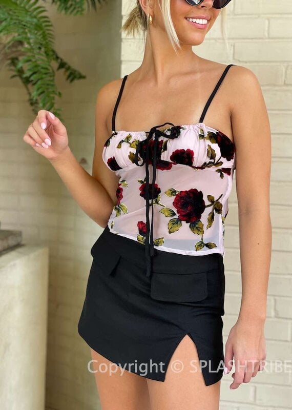 Velvet Rose Mesh Cami Crop Top