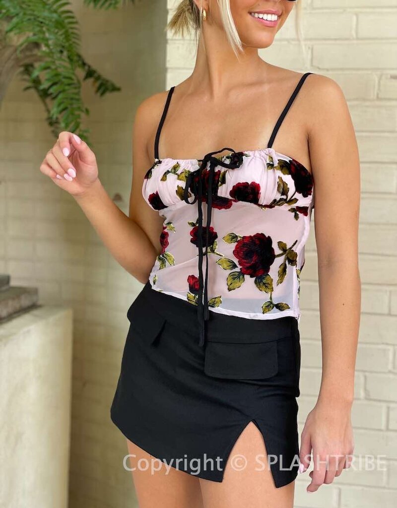 Velvet Rose Mesh Cami Crop Top