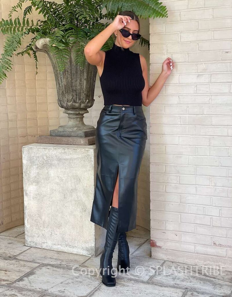 Renia Faux Leather Midi Skirt