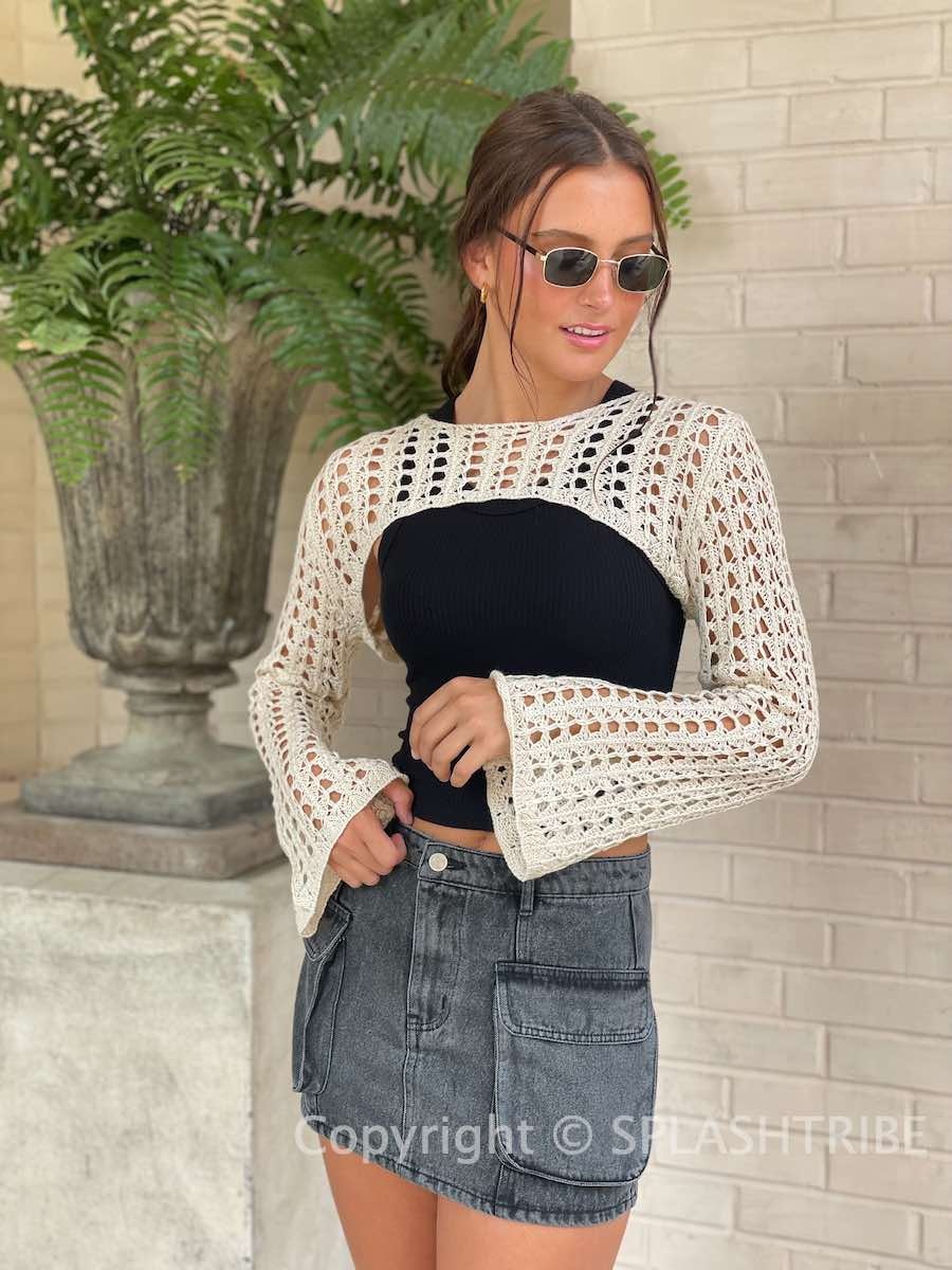 Crochet Knit Bolero Top - SPLASH