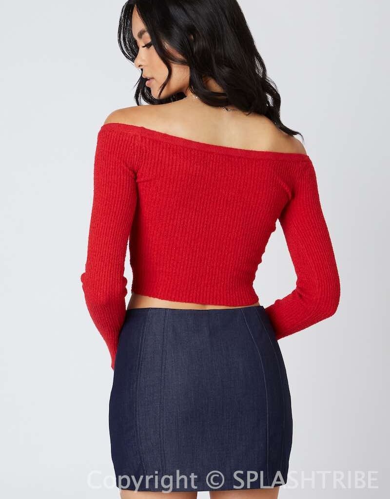 Leenie Ribbed Off The Shoulder Sweater