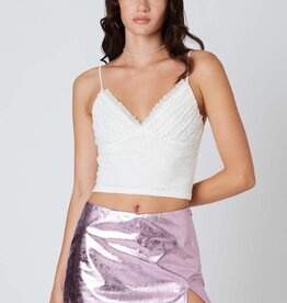 Metallic Front Slit Mini Skirt
