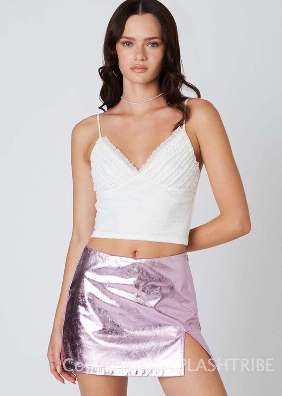 Metallic Front Slit Mini Skirt