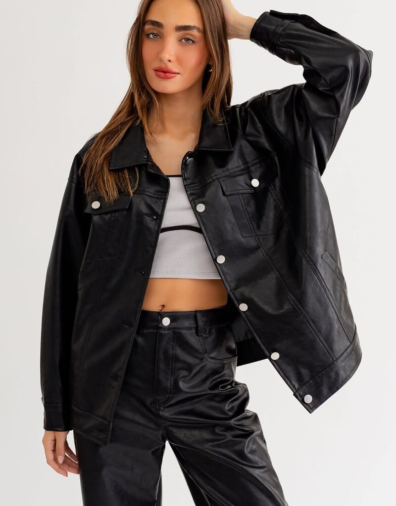 Faux Leather Boyfriend Jacket - SPLASH