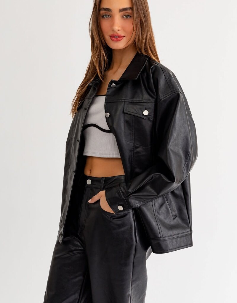 Faux Leather Boyfriend Jacket - SPLASH