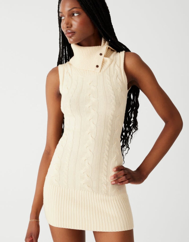 The Frolic cable knit roll neck mini jumper dress in cream