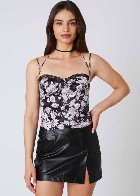 Floral Print Halter Neck Corset Top