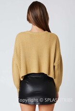 Torian Ribbed Drop Shoulder Crop Sweater