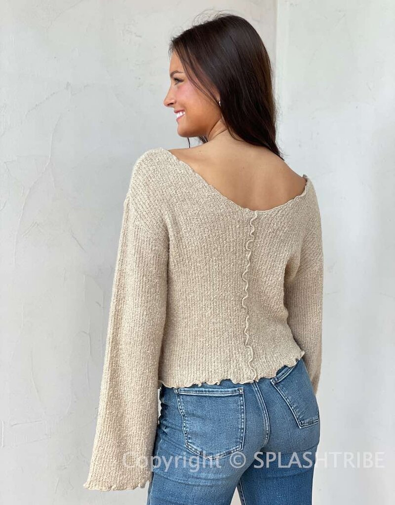 Boucle Knit Bell Sleeve Sweater
