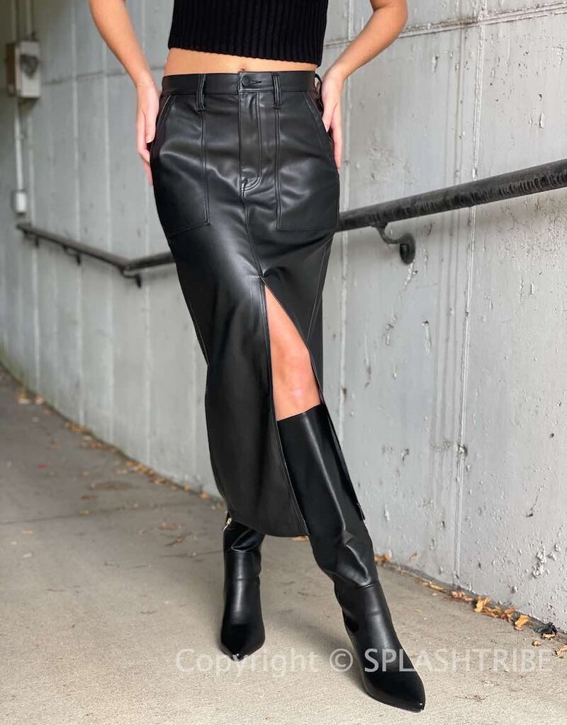 Alice Faux Leather Utility Midi Skirt