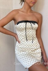 Layken Polka Dot Strapless Ribbon Detail Mini Dress