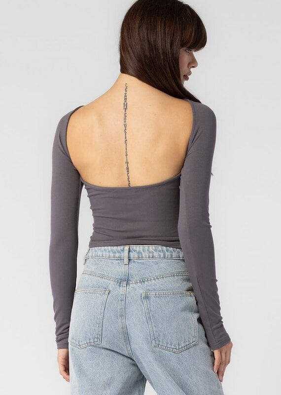 Ribbed Open Back Long Sleeve Top