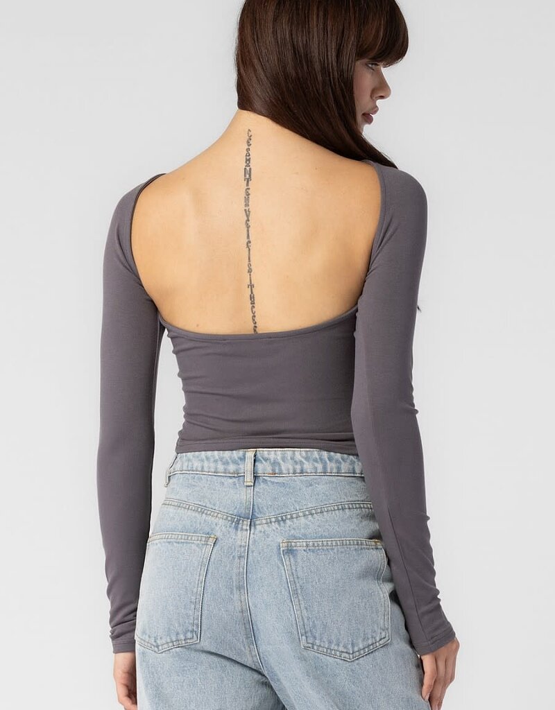 Ribbed Open Back Long Sleeve Top