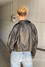 Washed Faux Leather Cropped Moto Jacket