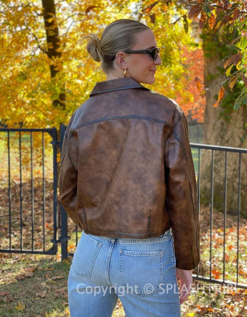 Sprayed Effect Faux Leather Jacket SPLASH