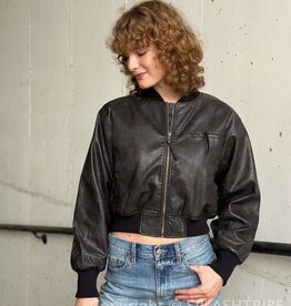 Boxy Distressed Bomber Jacket