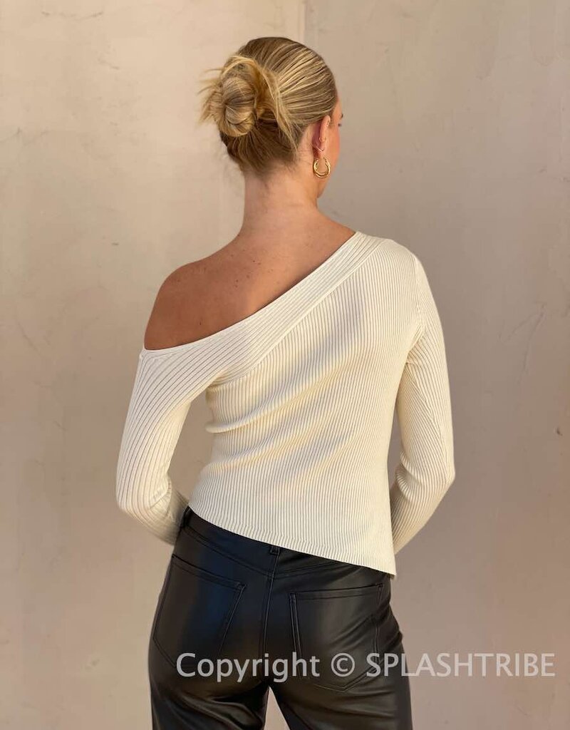 Aldari Off Shoulder Ribbed Knit Sweater