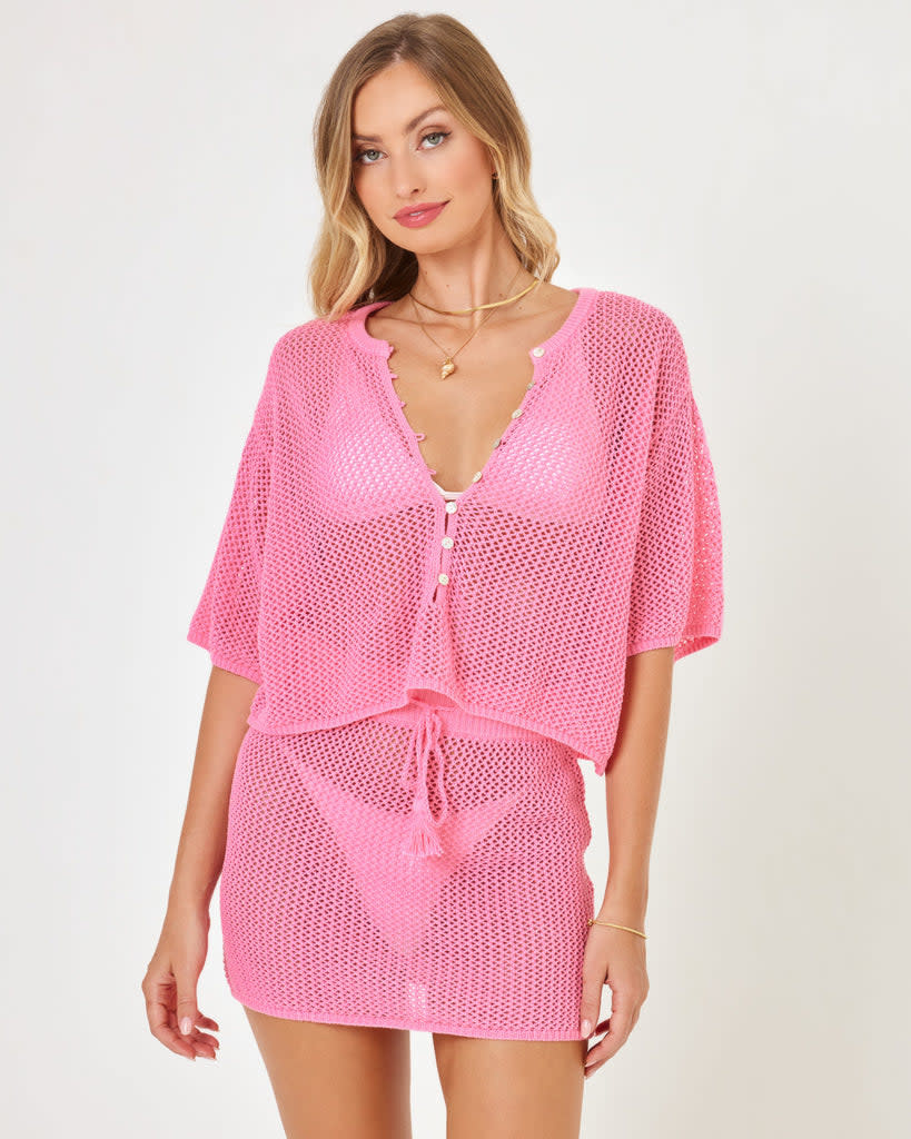 strapless open back dress Callie Pink Crochet Dress main image 0