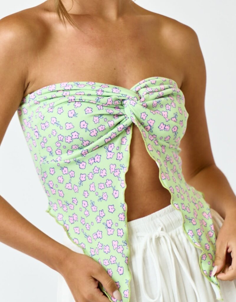 Ditsy Floral Twist Split Hem Tube Top - SPLASH