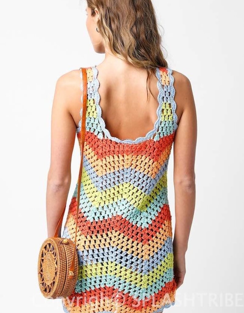 Chevron Crochet Coverup Mini Dress