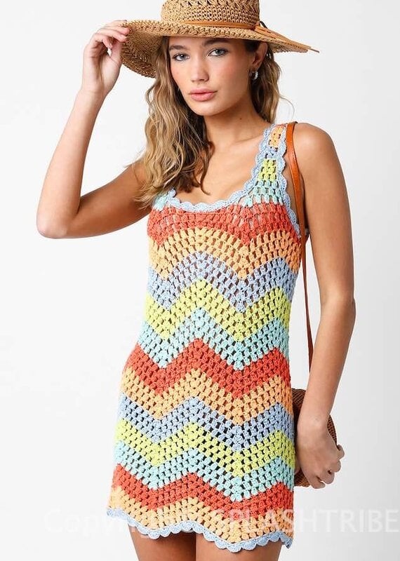 Chevron Crochet Coverup Mini Dress